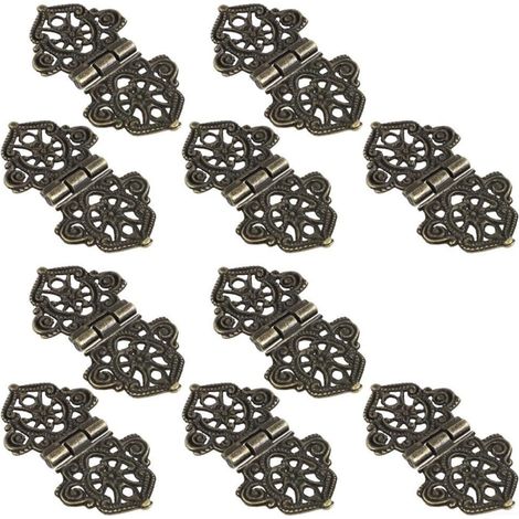 Juego de 10 bisagras decorativas de aleación de zinc y hierro, estilo antiguo, para armarios, cajas, cofres, joyeros, cajas de vino, 5,2 x 2,8 cm, bronce. (1/5)