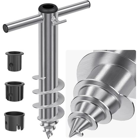 Ancrage de Sable pour Parasol de Plage, ancrage à vis Robuste pour Le Sable, Base Portable au Vent avec 3 Manches, Support entièrement soudé pour poteaux de Parasol d'extérieur de 2,5 cm (1/5)