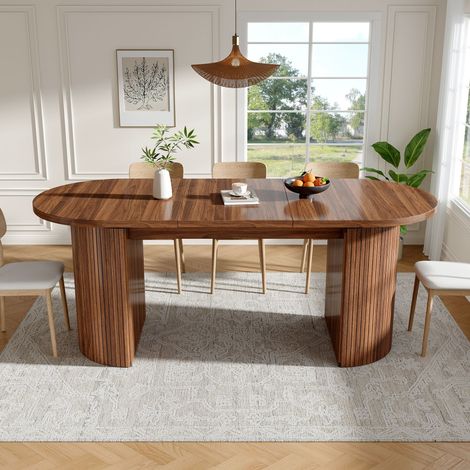 Table à manger - Extensible - 120-160x80x76 cm - Rangements - MDF - Brun foncé (1/5)