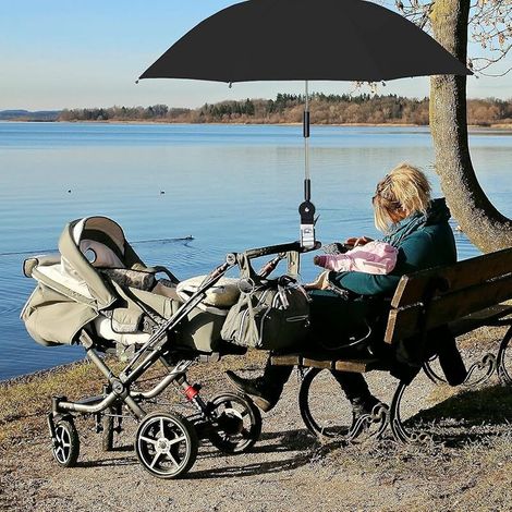 Parapluie de Chaise avec Pince Clip Portable sur Parapluie pour Chaises de Plage Patio Extérieur Poussette Fauteuils Roulants Chariots de Golf(Noir) (1/5)