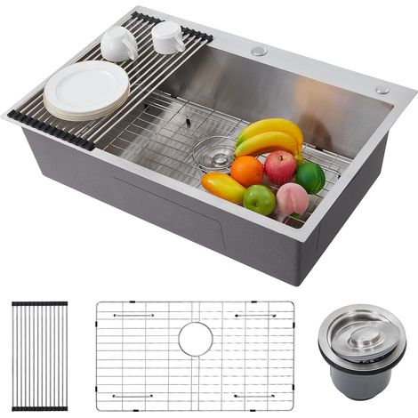 Évier inox 304 1 bac avec égouttoir et accessoires 83 cm (1/5)