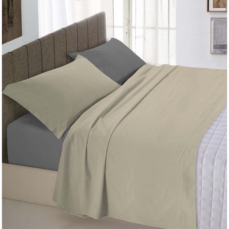 Italian Bed Linen Completo Letto Natural Color, 100% Cotone, Tortora/Fumo, Matrimoniale (1/5)
