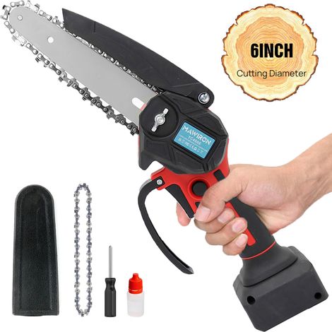 Tronçonneuses électriques, tronçonneuse sans fil de 6 pouces Petite mini tronçonneuse Coupe-bois avec 2 chaînes Verrouillage de sécurité (sans batterie), compatible avec la batterie Einhell