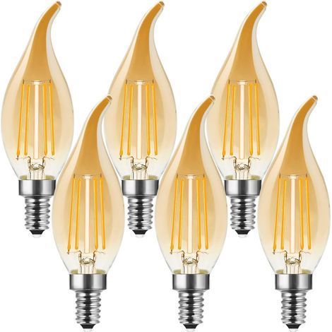 Ampoule Vintage LED C35  E14 4W à Filament Blanc chaud 2700K  Filament Vintage Forme de Bougie Rétro Forme de la Flamme 4W équivalent à 40W 400lm Ambre  Lot de 6 [Classe énergétique F] (1/5)