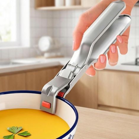Pinze in acciaio inox resistenti al calore e antiscivolo, adatte per ciotole calde, piani cottura, teglie da forno e utensili da cucina. (1/5)