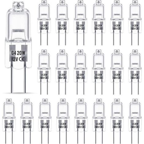 Ampoule Halogene G4 12V 20W, Ampoule G4, Ampoule Halogène Dimmable G4, 2800K, Base G4 BI-pin Capsule Transparente pour Lustres en Cristal