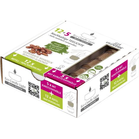 Villa Verde Duftteelichter ECL refill gebr. Mandeln (5x m.Hülle+ 12x refill) Duftteelichter