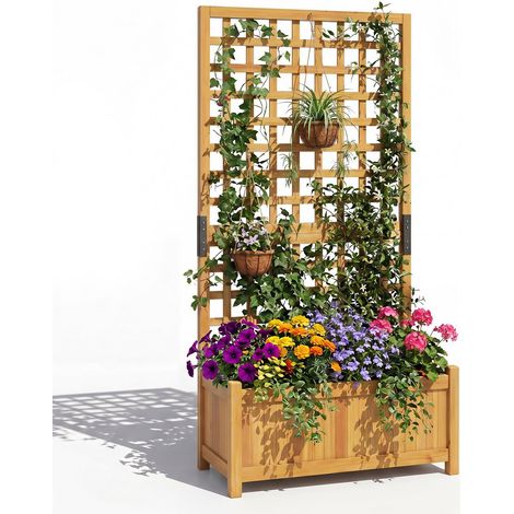 COSTWAY Jardinière avec Treillis en Bois, Bac à Fleurs Surélevé avec Trous de Drainage Fond Amovible, Jardinière Brise-Vue pour Plantes Grimpantes Légumes Fruits, 76 x 32 x 143 cm (Orange) (1/5)