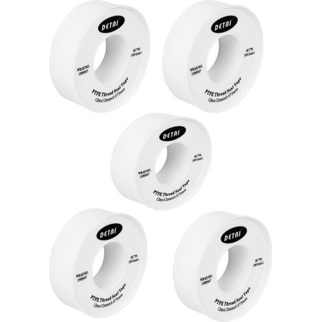 5 x PTFE Teflon Threaded Sealing Tape Adhesive Plumbers Water Tight 12m x 12mm