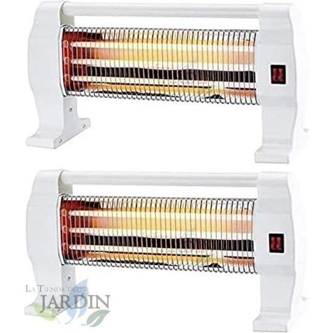 Lot de 2 Radiateur infrarouge, Poêle de salle de bain 1200W. 3 barres de quartz. Interrupteur et sélection par poignée