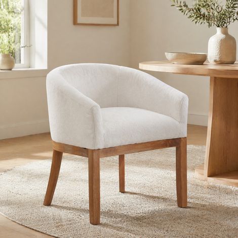 Chaise de salle à manger beige en chenille style mid-century avec accoudoirs – 24,8 x 23 x 27,9 pouces (1/5)