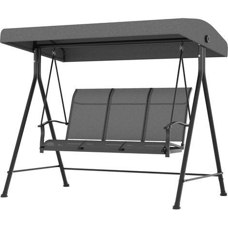 Balançoire Hollywood, 3 personnes, pare-soleil réglable, jusqu'à 240 kg, gris foncé, 200 x 133 x 176 cm (1/5)