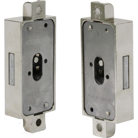 Serrure espagnolette zamac nickelé – Sens droite – Boîtier 55mm épaisseur 14,5mm – Fermeture 1 tour de clé – Fixation EA64 – Lehmann