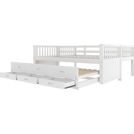 Cama litera infantil 90 x 200 cm de pino y MDF con cama nido y 3 cajones blanca (1/5)
