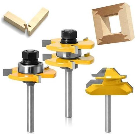 Memkey – Fraise défonceuse 3 pièces 1/4'' – Carbure cémenté – Pour bois dur et contreplaqué – Largeur de dent 6,35mm – Profondeur 12,7mm (1/4)