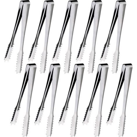 10 Pièces Pince a Glacon, 15,2 cm Pince a Sucre, Pince Bonbon, Pince Inox, Pince à Sucre, Pour Sucre, Biscuit, Buffet, Café, Cuisine et Plus (Argent) (1/5)