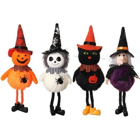 Décorations d'Halloween à suspendre, citrouille, sorcière et chat noir (lot de 4) (1/5)