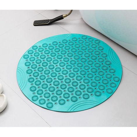 PVC Tapis de Bain de Massage Rond Tapis Douche Antidérapant Tapis de Salle de Bain Tapis de Douche Lavable en Machine Tapis de Baignoire avec Trous de Drainage et Ventouses,55x55cm,Vert (1/4)