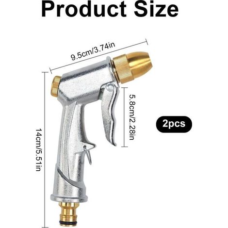 Lot de 2 buses de tuyau d'arrosage robustes robustes Pistolet d'arrosage en métal pour le lavage de voiture et d'animaux domest (1/3)