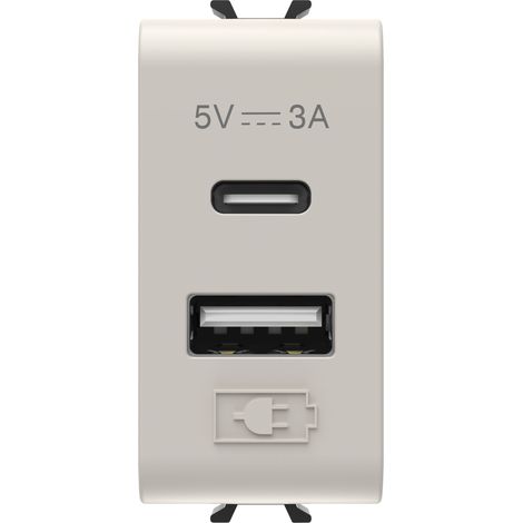 CHARGEUR DOUBLE USB A+C 5V 3A 1M BEIGE GEWISS GW13449