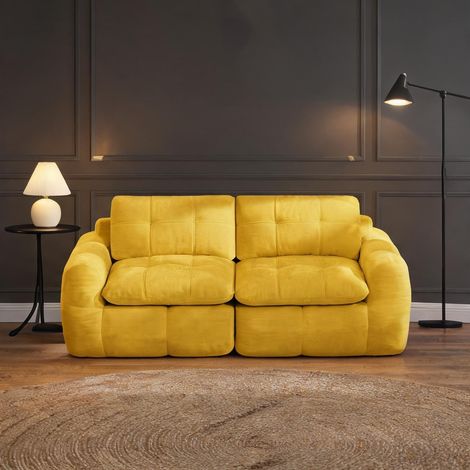 Canapé modulable jaune soleil en chenille et mousse haute densité (1/5)