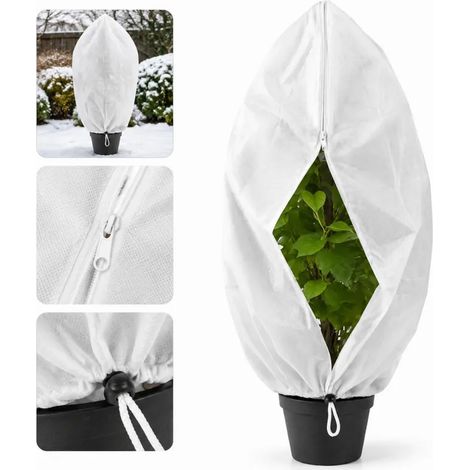 Housse de Protection Hiver pour Plantes avec Cordon Fermeture Eclair et Loquet, Tissu Non-Tisse Epais 80 x 100 cm, Anti-Gel, Vendue a l'Unite, 0,2 kg, Blanc, pour Jardin et Balcon (1/4)