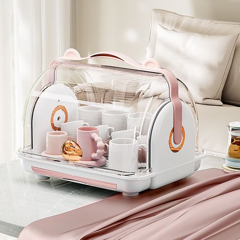 Boîte de rangement pour biberons, porte-vaisselle pour bébé, porte-bols et porte-baguettes, étagère pour ustensiles de cuisine bébé, égouttoir anti-poussière, boîte de rangement rose (1/5)