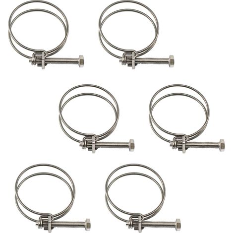 Set of 6 double wire hose clamps 34-38 mm in 304 stainless steel (1/5)