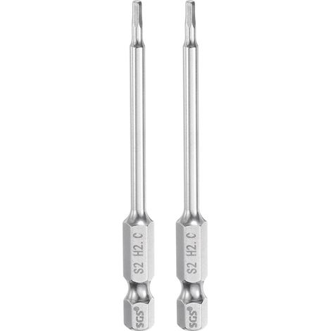 2pcs Foret à Tête Hexagonale 2mm (H2) Métrique 1/4" Tige Hexagonale 75mm (3") Long Embouts de Tournevis Magnétique Acier S2 Forets Hexagonaux à Pointe Plate pour Vis (1/5)