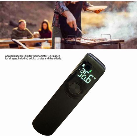 Termómetro infrarrojo portátil mini negro sin contacto para la frente con pantalla digital para uso familiar. (1/5)