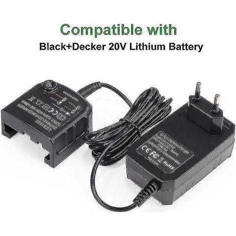 Chargeur de batterie Li-ion Black & Decker 10,8 V 14,4 V 20 V, compatible avec perceuse électrique, tournevis et outils électroportatifs (prise européenne LBX20) (1/3)