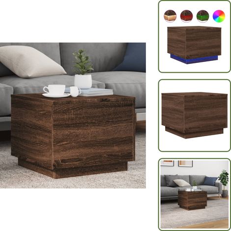 The Living Store Table basse avec lumières LED chêne marron 50x50x40 cm - Table Basse Design - Table Basse Led - Table Basse Lumineuse - Meuble Salon - Table D'appoint (1/5)