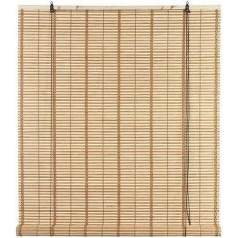 Volet en lanières de bambou marron clair 100x160 cm – Système enrouleur avec poulie – Supports bois et crochets métalliques