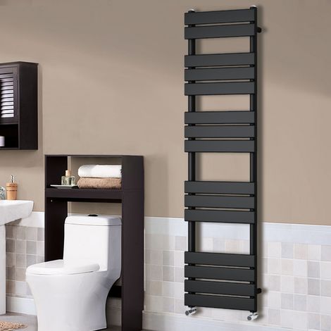Flat Panel Heated Towel Rail Bathroom Rad Radiator Black 1600x450mm