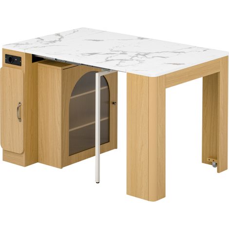 Table à manger extensible mobile avec tablettes amovibles et éclairage LED intégrée couleur nature (1/5)