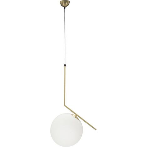 Lampadario Glamy a sospensione in metallo dorato con sfera in vetro bianco