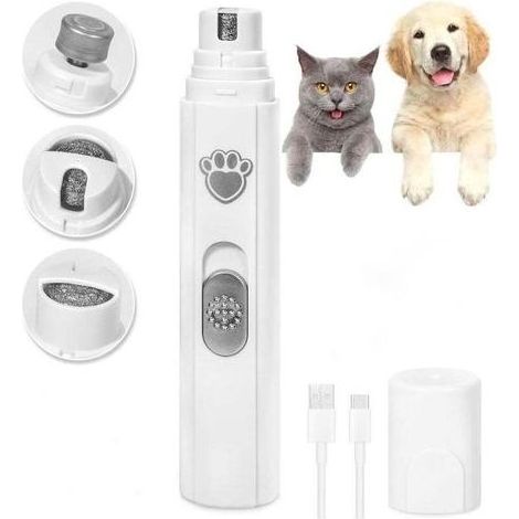 Elektrischer Nagelschleifer für Katzen und Hunde, 2 Geschwindigkeiten, wiederaufladbarer Hundenagelschleifer, leise, 45 dB, 3 Anschlüsse, geeignet für große, mittelgroße und kleine Hunde/Katzen (weiß) (1/4)