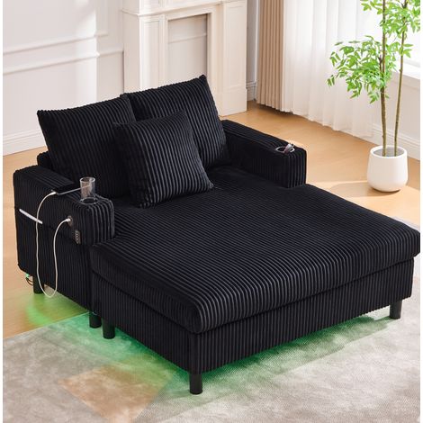 poltrona relax con LED e USB in corduroy nero OKMYHOME (1/5)