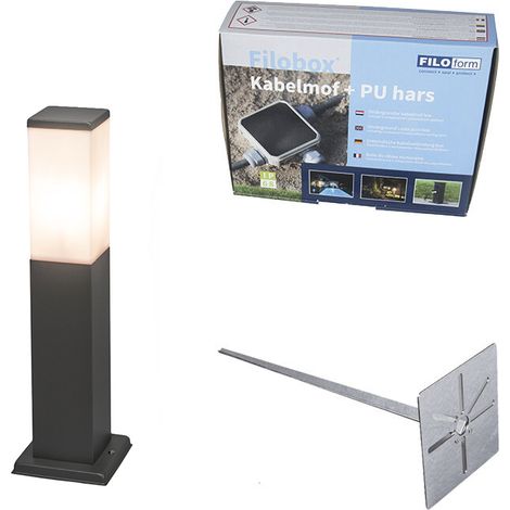 QAZQA Moderno Farola exterior moderna gris oscuro con opal 45 cm IP44 - Malios Plástico /Acero inoxidable Alargada Adecuado para LED Max. 1 x 60 Watt