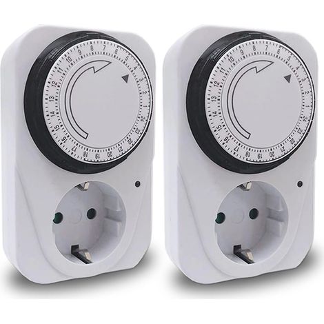 Prise électrique Minuterie mécanique de 24 heures, commutation toutes les 15 minutes, interrupteur on/off, 230 V 16 A, blanc, 2 pièces (1/5)
