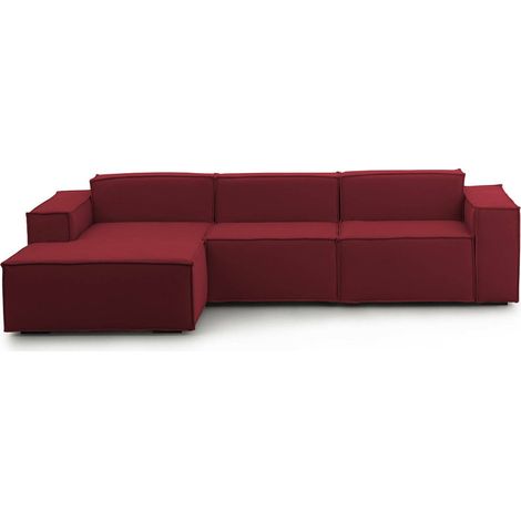 Talamo Italia Divano fisso Jessica, Divano componibile a 3 posti con penisola sinistra, 100% Made in Italy, Sofà moderno in tessuto, Cm 300x170h70, Rosso, con imballo rinforzato (1/5)