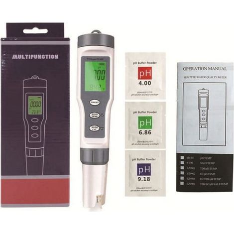 Testeur D'eau 4 En 1 - pH TDS EC Température - Pour Aquarium Piscine Hydroponie Eau Potable - Précision Scientifique - IP67 - Alimentation Piles AAA (1/5)