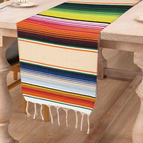 Chemin de table de style mexicain de 108 x 14 pouces, grande décoration pour une fête mexicaine, chemin de table en pur coton