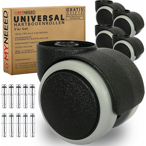 Green Mobility-Roulettes pour sols durs 10 mm/11 mm pour toutes les marques de chaises de bureau – Roulettes résistantes sans goupille pour sols stratifiés, parquets, carrelages – Sans rayures et sile (1/5)