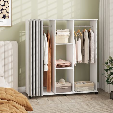 Kleiderschrank, mobile Aufbewahrungseinheit mit 6 Rollen, 120 x 40 x 128 cm (L x B x H), weißes Holz (1/5)