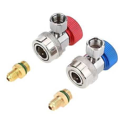 Conector rápido de 2 piezas para refrigerante AC R134A, adaptador para refrigerante de automóvil, kit de conversión de alto y bajo voltaje para aire acondicionado de automóvil, para dispensador de ref (1/5)