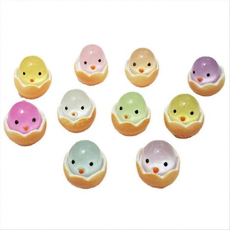 Mini poussins lumineux, mini figurines miniatures de poussins en résine lumineuse (1/5)