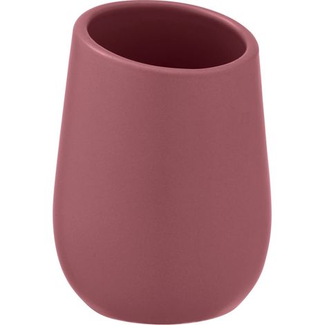 WENKO Bicchiere porta spazzolini Badi per spazzolini in ceramica di qualità e superficie opaca, bicchiere per spazzolino e dentifricio, ideale per bagno o WC di cortesia, Ø 8x11 cm, Rosa antico (1/5)