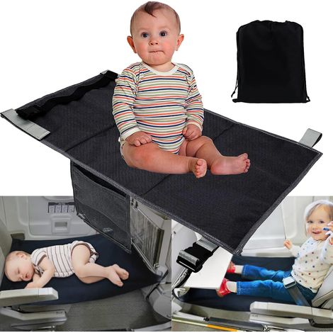 Repose-pieds d'avion pour enfants, rallonge de siège d'avion pour tout-petits, repose - pieds d'avion hamac bébé voyage essentiel(noir) (1/5)