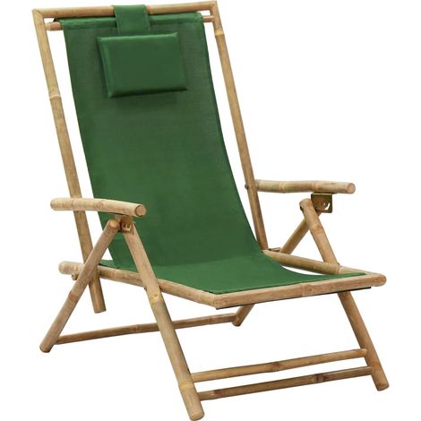 Chaise de relaxation inclinable Vert Bambou et tissu (1/5)